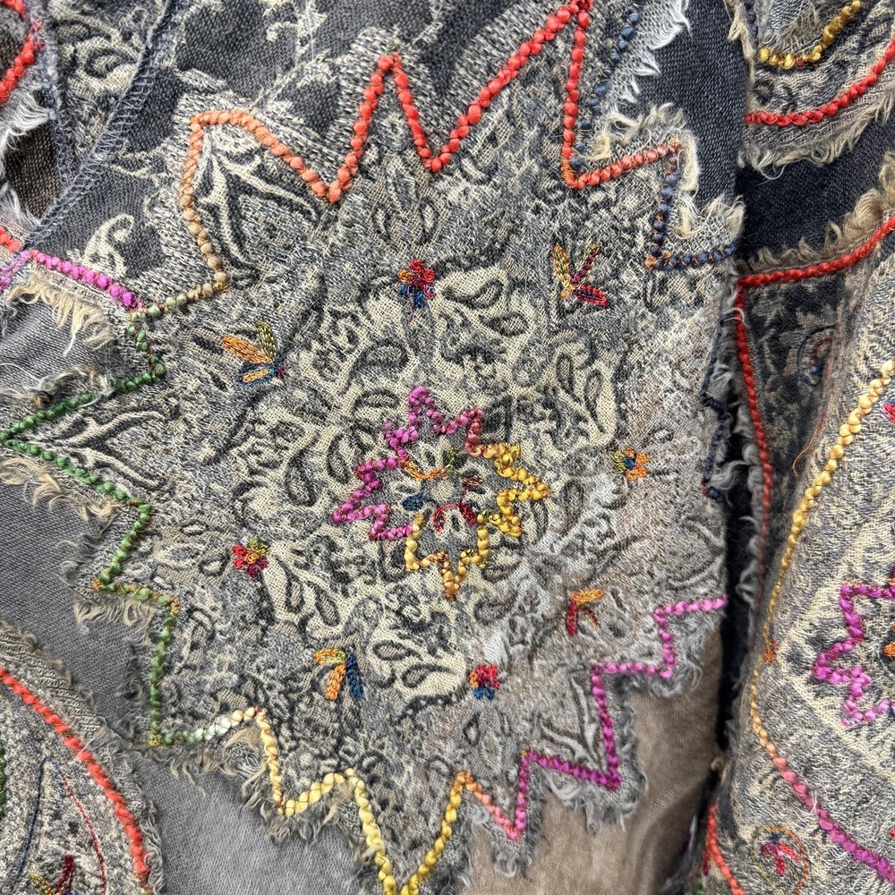 Baba Jacket Women's‎ One Size Multicolor 100% Wool Kimono Paisley Boho Patchwork - Picture 11 of 16